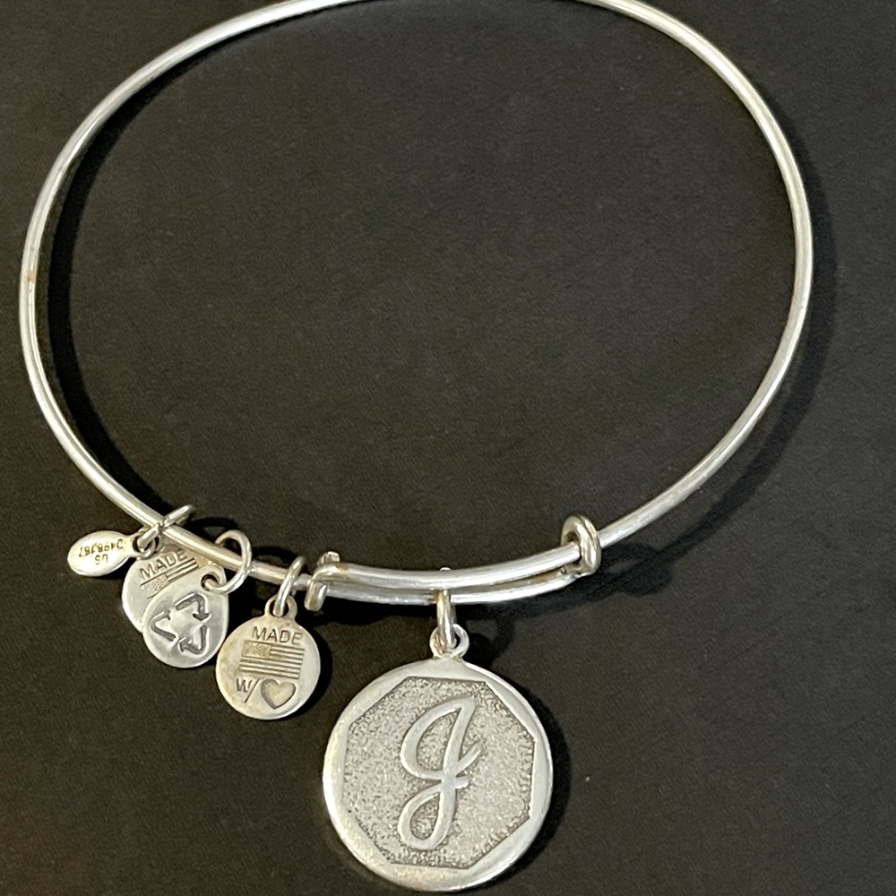 Alex & Ani J Initial Charm Slip On Bracelet